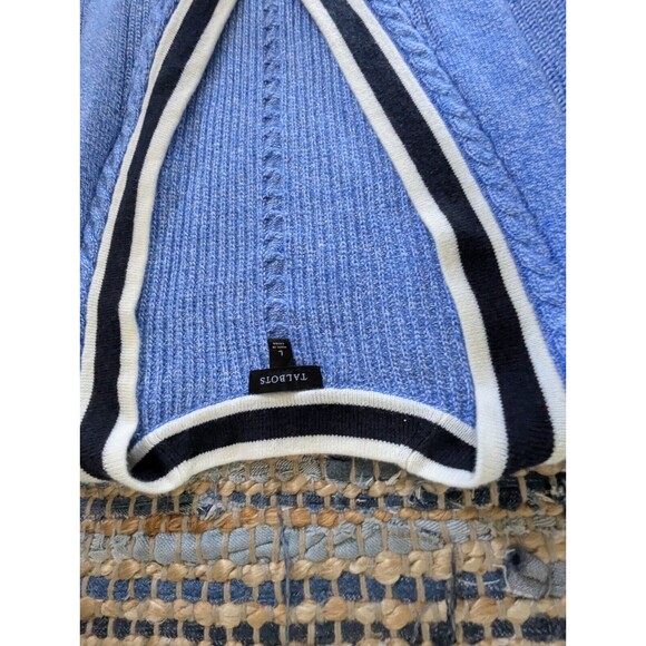 Talbots Iris Blue Cable Knit Tipped Girlfriend Cardigan Sweater L 4 Button - Picture 3 of 7